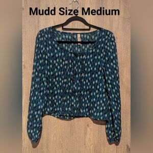 Mudd Blue Geometric Pattern Blouse